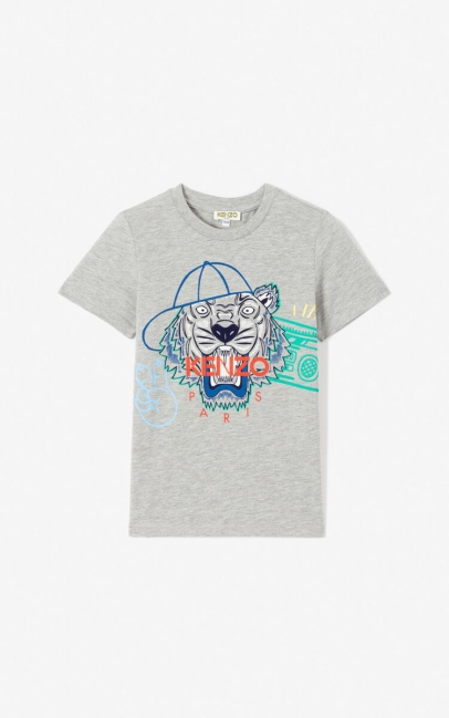 Kenzo Kids Wax' Tiger T-shirt Misty Grey